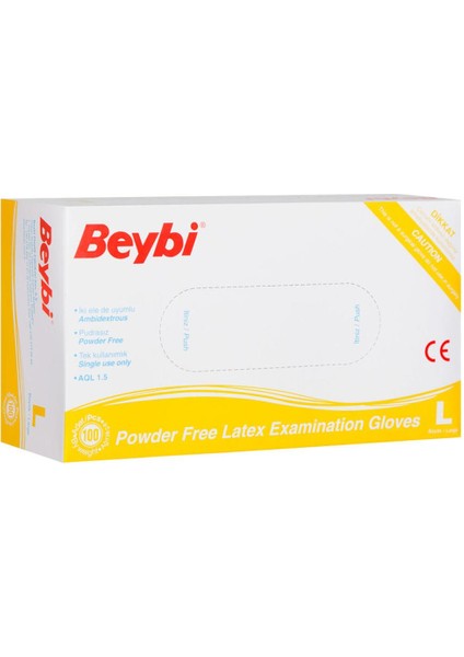 Beybi Lateks Pudrasız (L) Large Beden Muayene Eldiven 100LÜ Paket