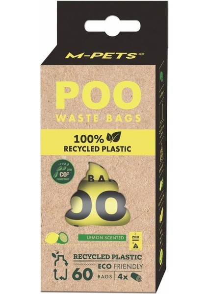 Poo 100% Recycled Dışkı Poşeti Limon Kokulu 4X15 Yaprak