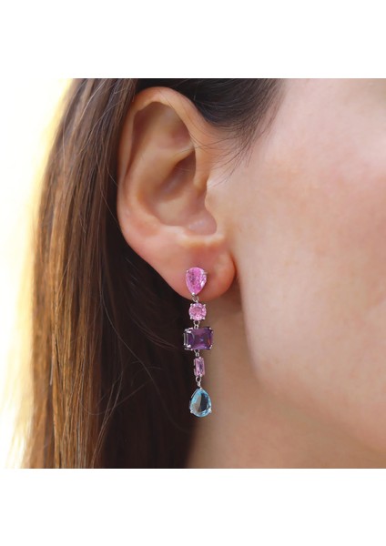 Renkli Damla Taşlı Gümüş Küpe