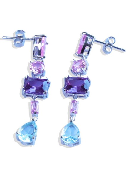 Renkli Damla Taşlı Gümüş Küpe fırsatları