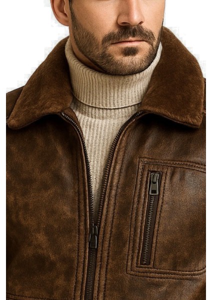 Carlos Hakiki Deri Erkek Vintage Seyyar Kürk Yaka Mont fiyatları