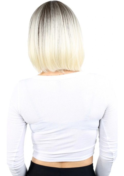 Kahkülsüz Düz Kısa Fiber Sentetik Peruk - Küllü Açık Kahve / Platin Ombreli fırsatları