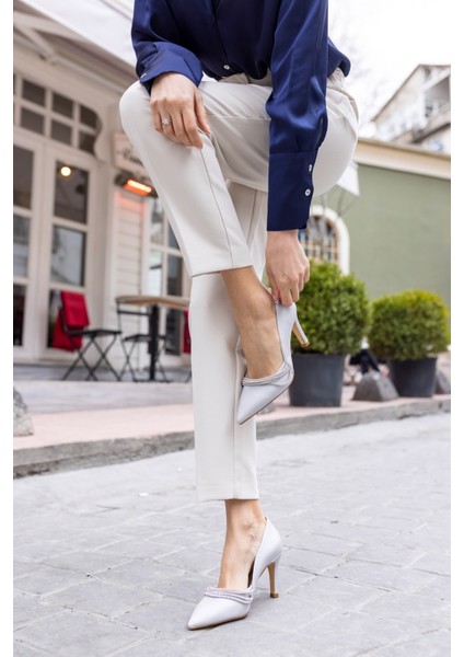 Reto Kadın Gumus Saten Taş Detay Topuklu Ayakkabi indirimleri