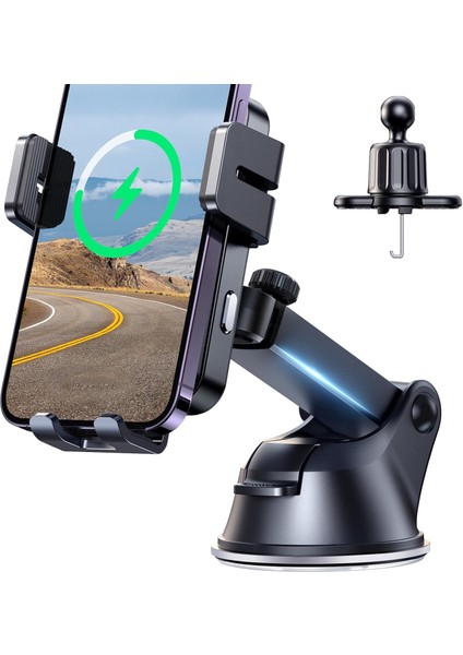 Joyroom Kablosuz Araç Şarj Cihazı, 15W Qi Hızlı Şarj Araç Şarj Cihazı Telefon Tutucu Montaj, Otomatik Sıkma Hizalama Ön Cam Panosu Hava Firar Cep Telefonu Tutacağı 14 13 12 11, Galaxy