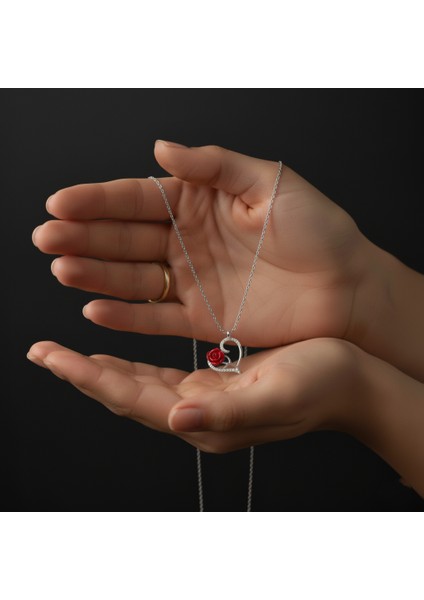 - 925 Ayar Gümüş Kalbimin Gülü Altın Kaplama sarı kolye