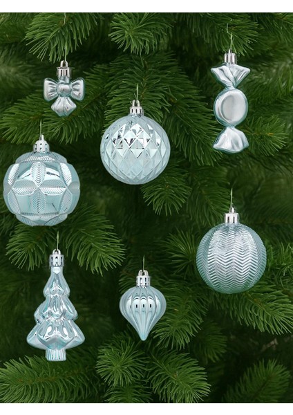 Yılbaşı Ağacı Süsleri Karışık Figürlü Asmalı Süs Set Soft Mavi 18'li fırsatları