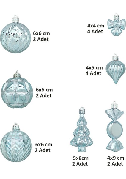 Yılbaşı Ağacı Süsleri Karışık Figürlü Asmalı Süs Set Soft Mavi 18'li indirimleri
