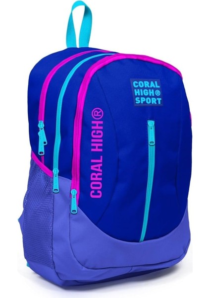 Sport Lacivert Pembe Okul ve Günlük Sırt Çantası - Dört Gözlü - USB ve Aux Soketli