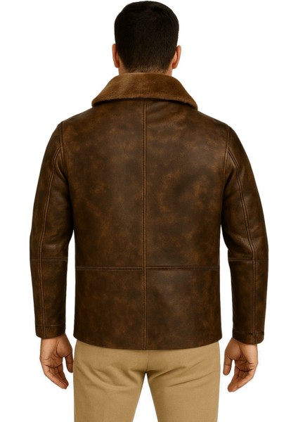 Carlos Hakiki Deri Erkek Vintage Seyyar Kürk Yaka Mont fırsatları