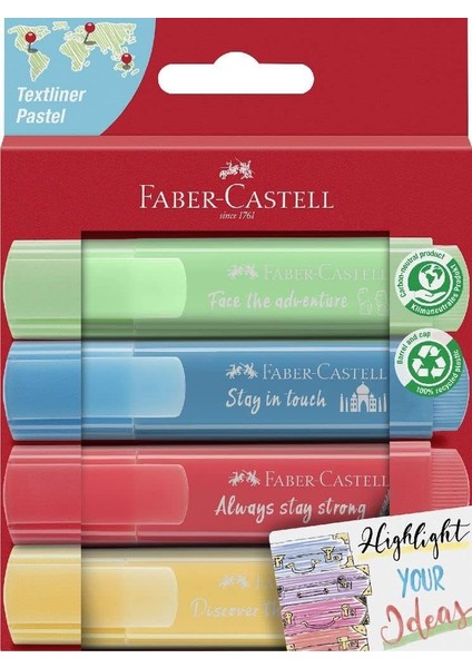 Fosforlu Seti, 4’lü, Pastel Renkler, Su Bazlı Mürekkep, Kesik Uç, 3 Farklı Çizgi Kalınlığı, Uzun Ömürlü