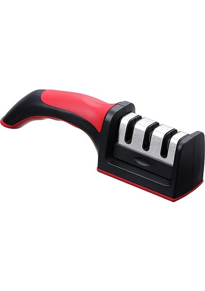 3 Aşamalı Profesyonel Bıçak Bileyici, Ergonomik Tutma Saplı, Siyah-Kırmızı