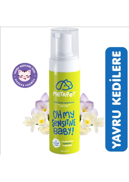 Yavru ve Hassas Ciltli Kediler Için Kuru Şampuan, Doğal Tüy Bakım Ürünü, Durulanmayan Susuz Köpük Yıkama