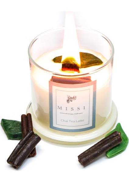 Cam Ahşap Fitilli Chai Tea Vegan Mum (140 Gr)