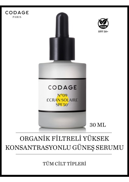 Serum N°09 - Sun Shield Spf 50+ Organik Filtreli, Yüksek Konsantrasyonlu Güneş Serumu 30 ml