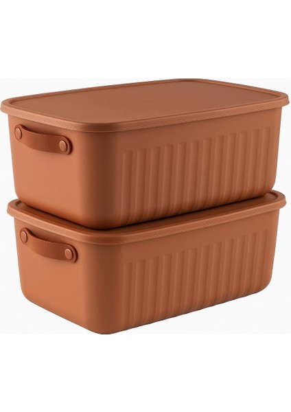 Kapaklı Saklama Kutusu Seti 10 Litre– Turuncu-Taşınabilir Kulplu, Dolap Içi Düzenleyici, Çok Amaçlı Organizer Kutu, Oyuncak & Kıyafet Kutusu