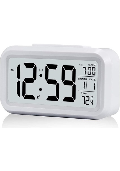 Dekoratif Işıklı Çalar Saat Alarmlı Termometreli Gösteren Saat Tarih Gösteren Başucu Saati Masa Saati (3xaaa) Pilli Çalar Saat Akıllı Gece Işıklı Çalar Saat (Beyaz)