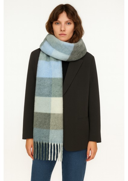 Unisex Puffy Ekoseli Şal Atkı 45X220 cm