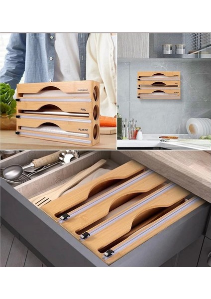 Premium Bambu 3'lü Streç Folyo Kutusu 33.5 cm X21.5 cm X8 cm