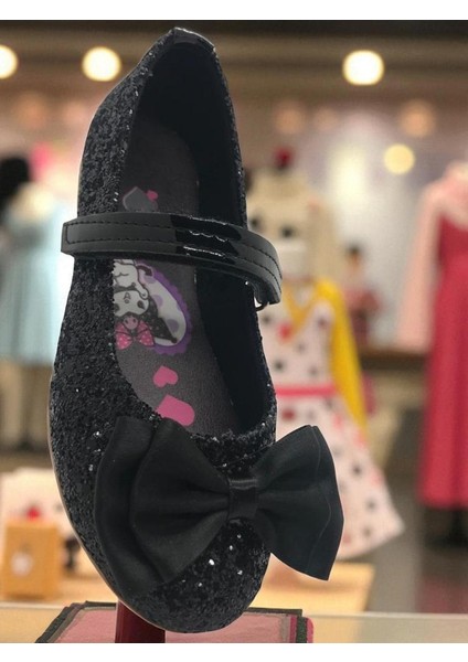 Kız Çocuk Elsalı & Kuromili Parlak Pullu Fiyonklu Babet Ayakkabı