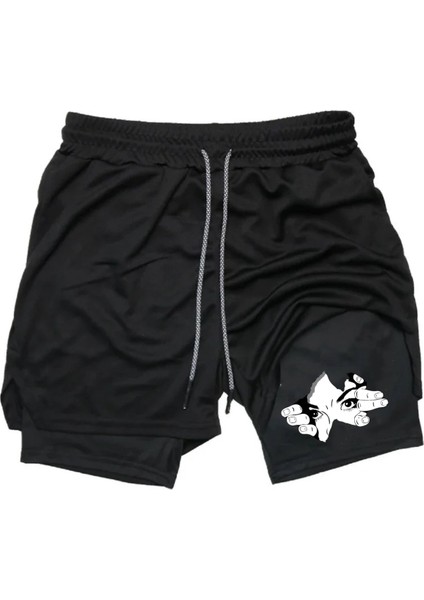 Hızlı Kuruyan 2 In 1 Yetişkin Unisex Spor Face Yüz Baskılı Taytlı Şort Fitness Gym Antrenman Halı