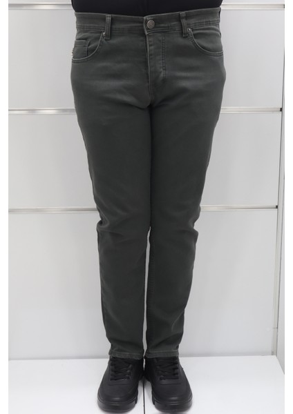 Fistan Store Erkek Haki Yeşil Normal Bel Rahat Kesim Dar Paça Jean Pantolon