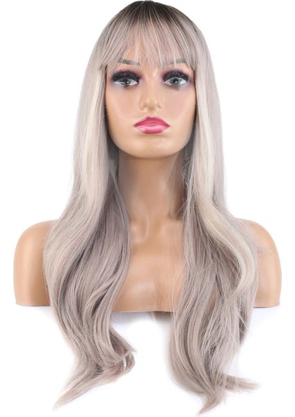 Doğal Dalgalı Perçemli Fiber Sentetik Uzun Boy Peruk - Koyu Kumral / Açık Rus Kumralı Ombre ve Röfleli fiyatları