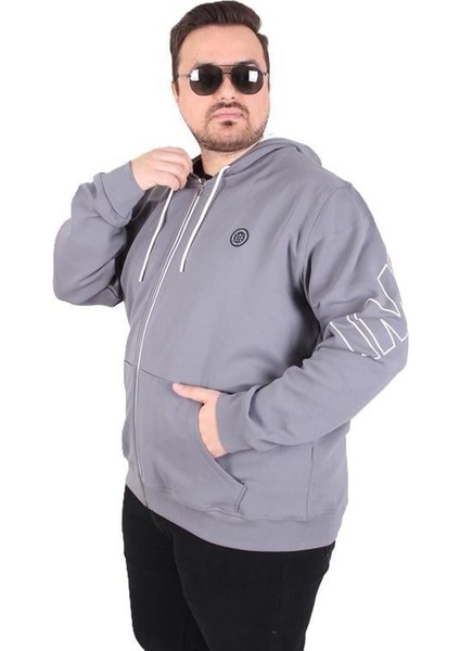 Büyük Beden Kapüşonlu Fermuarlı Sweat Double Face Ossi 25705 Fume