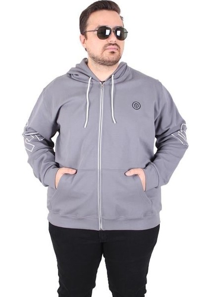 Büyük Beden Kapüşonlu Fermuarlı Sweat Double Face Ossi 25705 Fume modelleri