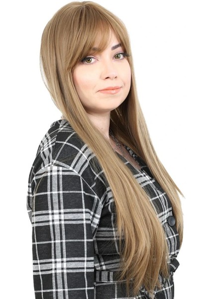 Fiber Sentetik Uzun Düz Kahküllü Peruk - Bebek Kumralı modelleri