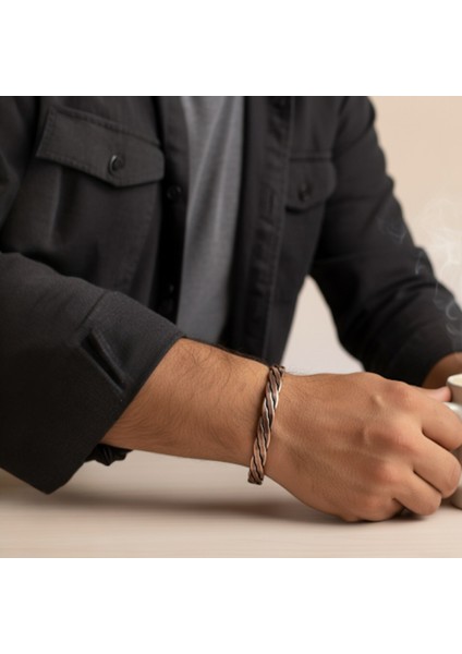 Saf Bakır El Yapımı Burma Örgü Bileklik Ayarlanabilir Doğal Otantik Erkek Bakır Bileziği