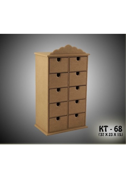 Ahşap Boyanabilir 10 Çekmeceli Takı-Makyaj-Aksesuar-Dekoratif Organizer Kutu