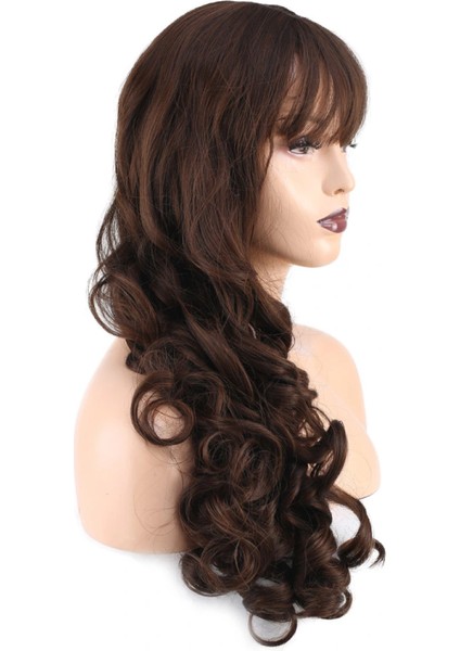 Dalgalı Perçemli Uzun Fiber Sentetik Peruk - Koyu Kahve modelleri