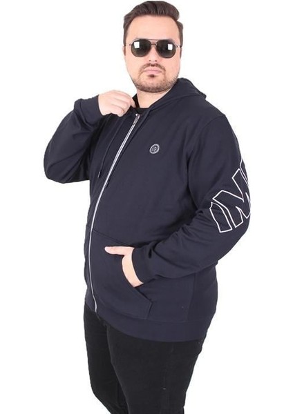 Büyük Beden Kapüşonlu Fermuarlı Sweat Double Face Ossi 25705 Lacıvert