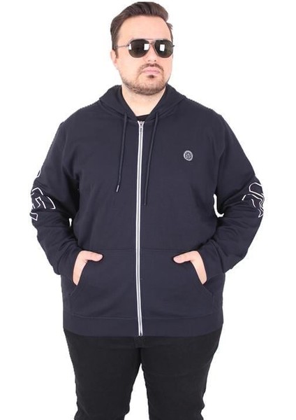 Büyük Beden Kapüşonlu Fermuarlı Sweat Double Face Ossi 25705 Lacıvert modelleri