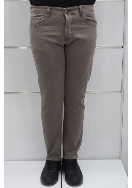Fistan Store Erkek Koyu Bej Normal Bel Rahat Kesim Dar Paça Jean Pantolon