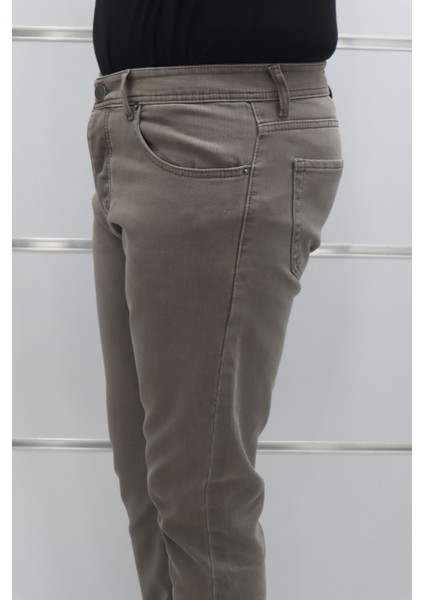 Fistan Store Erkek Koyu Bej Normal Bel Rahat Kesim Dar Paça Jean Pantolon modelleri