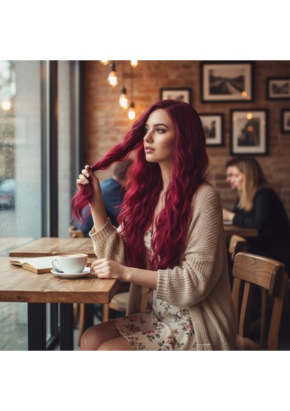 Uzun Su Dalgası Fiber Sentetik Peruk - Kızıl