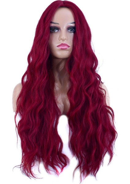 Uzun Su Dalgası Fiber Sentetik Peruk - Kızıl fiyatları