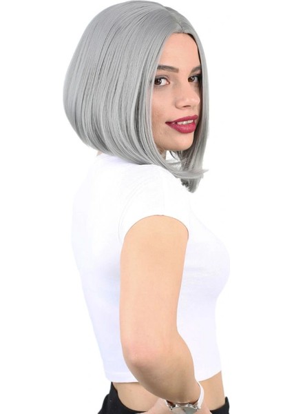 Fiber Sentetik Peruk Perçemsiz Kısa Düz - Gri fiyatları