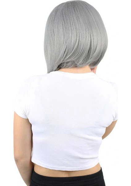 Fiber Sentetik Peruk Perçemsiz Kısa Düz - Gri modelleri