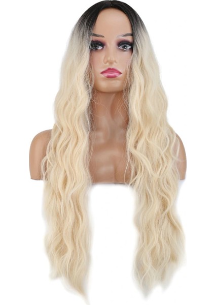 Uzun Su Dalgası Fiber Sentetik Peruk - Kahve / Platin Ombre fiyatları