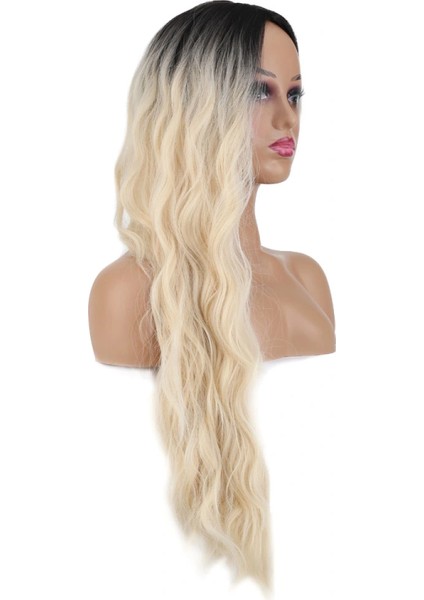 Uzun Su Dalgası Fiber Sentetik Peruk - Kahve / Platin Ombre modelleri