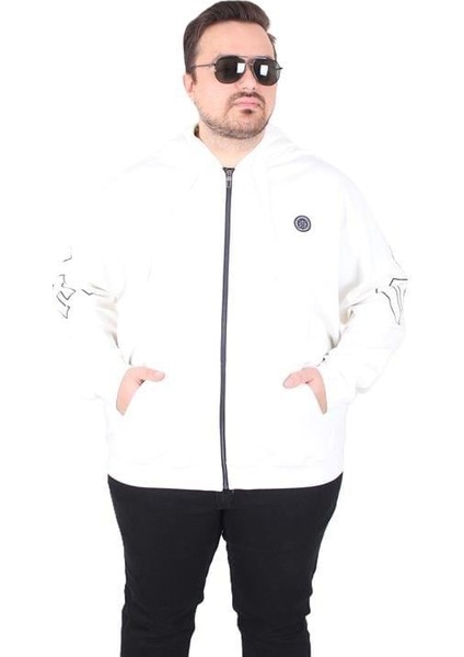 Büyük Beden Kapüşonlu Fermuarlı Sweat Double Face Ossi 25705 Ekru modelleri