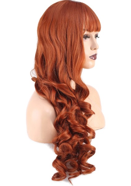 Dalgalı Perçemli Uzun Fiber Sentetik Peruk - Bakır modelleri