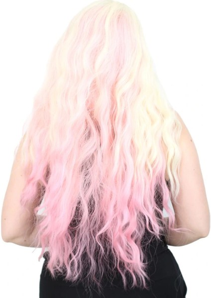 Fiber Sentetik Uzun Su Dalgası Peruk - Platin / Pembe Ombreli indirimleri