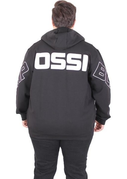 Büyük Beden Kapüşonlu Fermuarlı Sweat Double Face Ossi 25705 Sıyah fiyatları