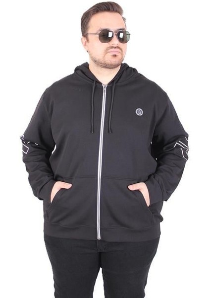 Büyük Beden Kapüşonlu Fermuarlı Sweat Double Face Ossi 25705 Sıyah modelleri