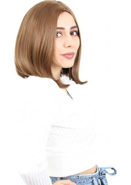 Fiber Sentetik Peruk Perçemsiz Kısa Düz - Kumral fiyatları