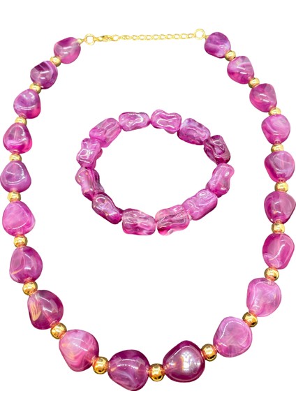 Mor Renk Akrilik Bileklik Kolye Seti