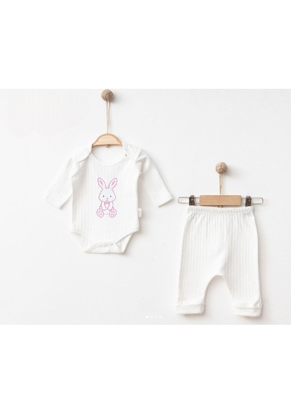Tavşan Baskılı %100 Pamuk 2’li Bebek Zıbın Set & Uzun Kollu Beyaz 2'li Bady Takım & 0-9 Ay Kız Bebek fiyatları